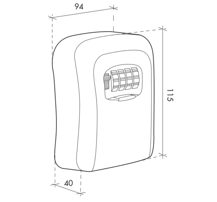 Dessin technique des dimensions extérieures de la boîte à clés sécurisée